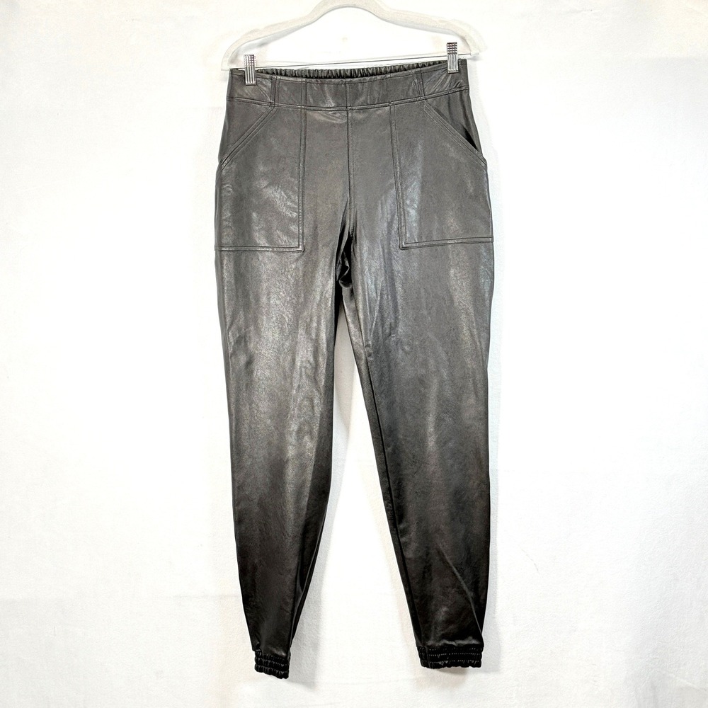 SPANX Faux Leather Jogger Pants Black Elastic High Rise Women's L indie sleaze‎